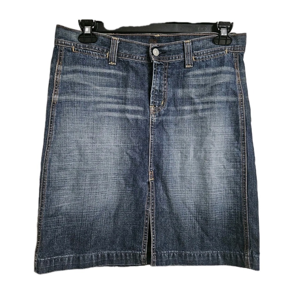 7 For All Mankind Denim Skirt Womens 30 Blue Med Wash Straight Front Slit Cotton